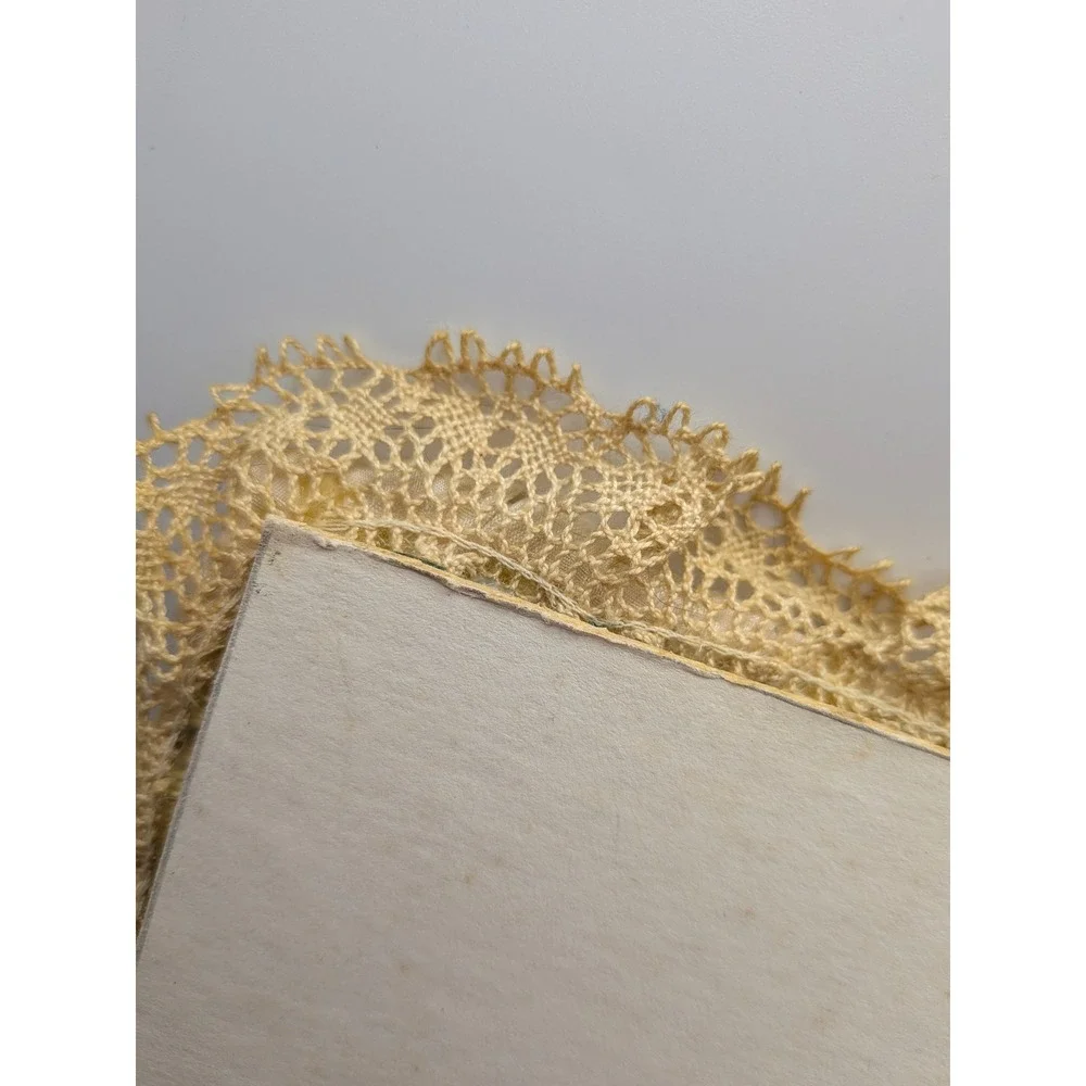 Vintage Grannycore Sateen Picture Frame Blue and Cream Floral Lace Handmade